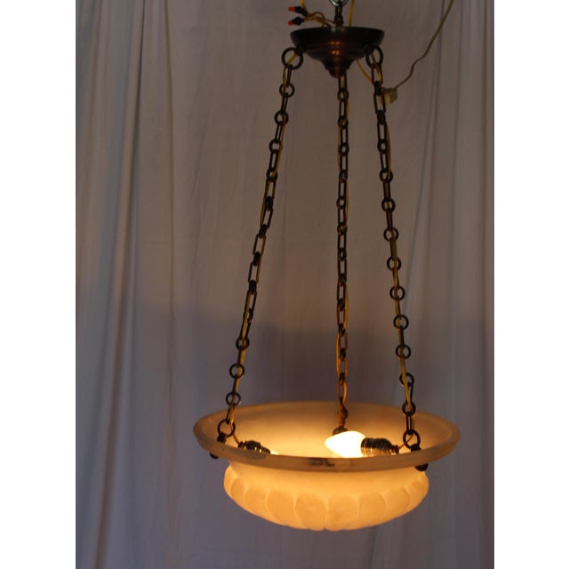 Mid Century Modern Alabaster Pendant, Brass Hardware For Sale - Image 9 of 11