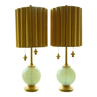 1950s Marbro Murano White Opaline Glass Lamps For Sale