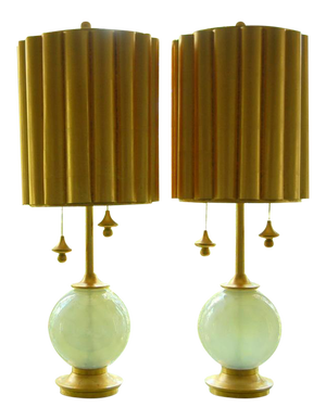 1950s Marbro Murano White Opaline Glass Lamps