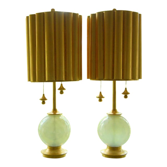 Marbro Murano White Opaline Glass Lamps For Sale