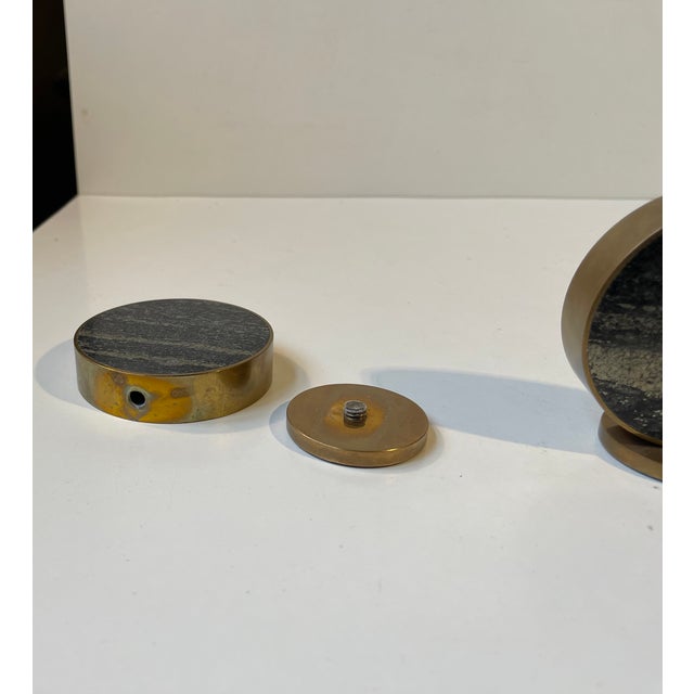 Black Mid-Century Modern Salt & Pepper Shakers in Natural Stone and Brass from Saulo Norway, 1960s, Set of 2 For Sale - Image 8 of 10