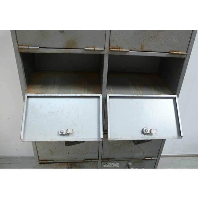 Silver Vintage Industrial Metal Cabinet with 10 Fold-Down Doors on Casters, 1950s For Sale - Image 8 of 10