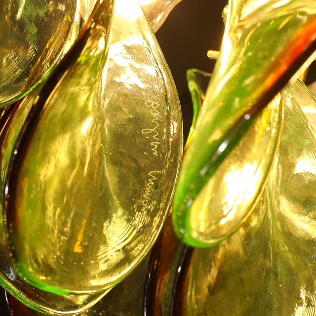 Mid-Century Signed Barbini Hand-Blown Murano Peacock Glass Chandelier For Sale - Image 15 of 15