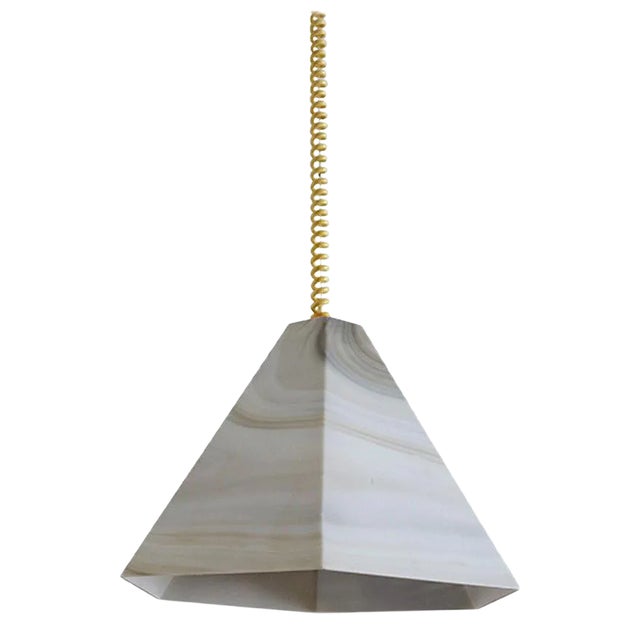 Mid-Century Modern Pendant Lamp in Glass with Marble Effect and Curly Cable, 1970s For Sale