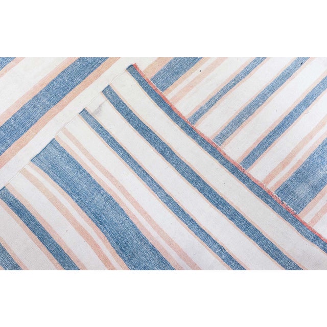 Blue Doris Leslie Blau Vintage Indian Dhurrie Striped Blue Beige Rug For Sale - Image 8 of 8