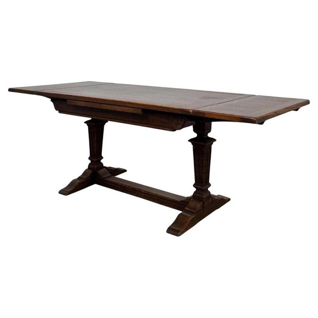 Brown Antique Early 20th Century English Oak Draw-Leaf Refectory Dining Table For Sale - Image 8 of 8