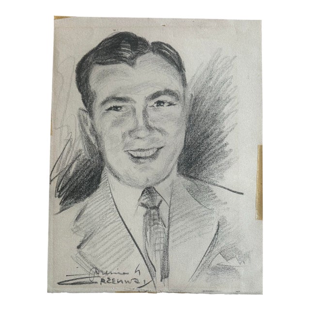 Vintage Hand-Drawn Portrait Charcoal/Pencil For Sale