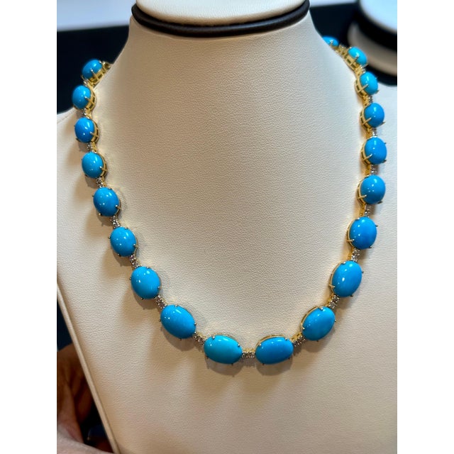 60ct Natural Sleeping Beauty Turquoise & Diamond Tennis Necklace & Earrings Set For Sale - Image 9 of 18