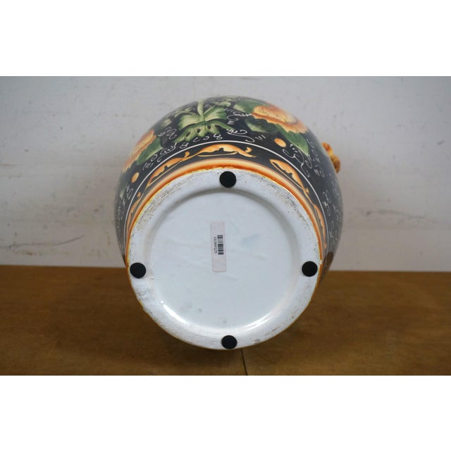 Late 20th Century Italian Style Porcelain Sunflower Vase Urn Jug Pitcher With Branch Handles For Sale - Image 12 of 12