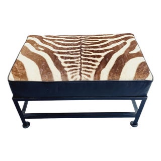 Zebra Print Leather Ottomans, Set of 2 For Sale