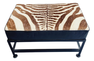 Zebra Print Leather Ottomans, Set of 2