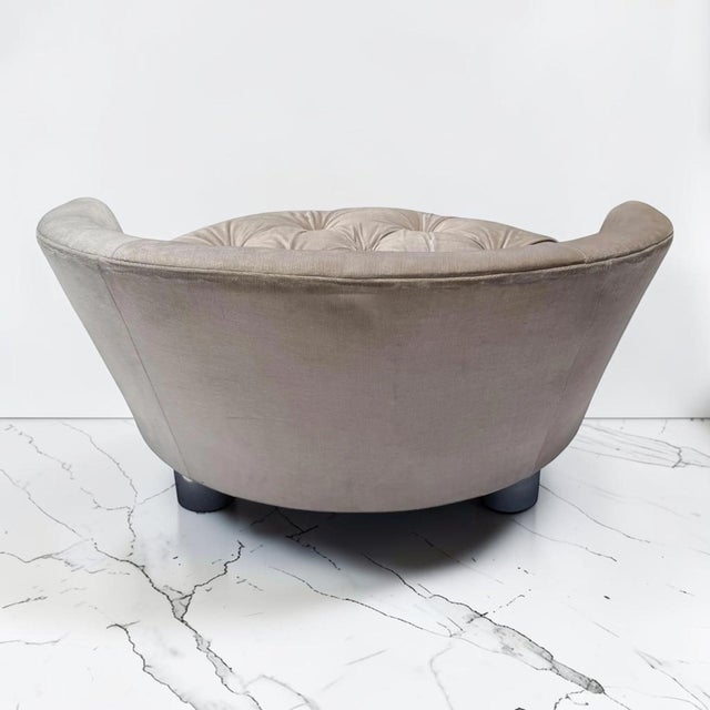 Exceptional vintage large Milo Bowman lounge chair, with tufted upholstery. This piece is a classic mid-century modern...