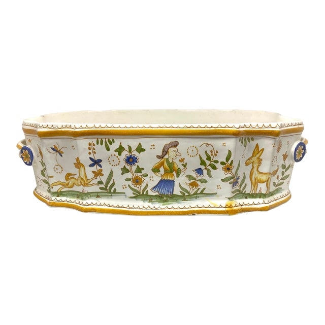 French 19th Century Vintage Faience Pottery Jardinaire For Sale