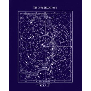 Reproduction Vintage Constellations Print With Stars Unframed Blue For Sale