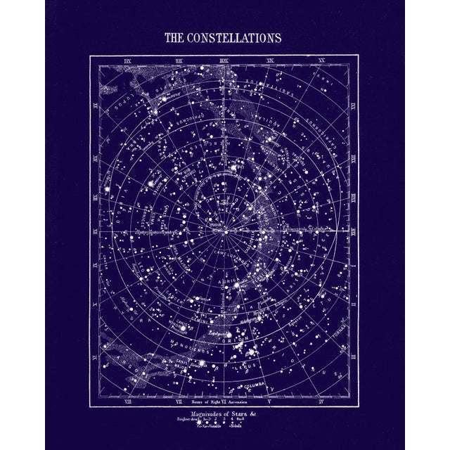 Reproduction Vintage Constellations Print With Stars Unframed Blue For Sale