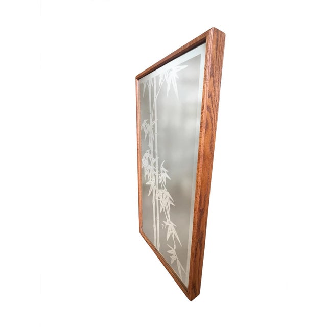 Postmodern Vintage Oak Frame Postmodern 1970s Bamboo Motif Wall Mirror 1980s For Sale - Image 3 of 7