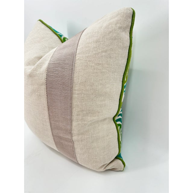 Manuel Canovas Green & Teal Embroidery & Linen Pillows- a Pair For Sale - Image 9 of 11