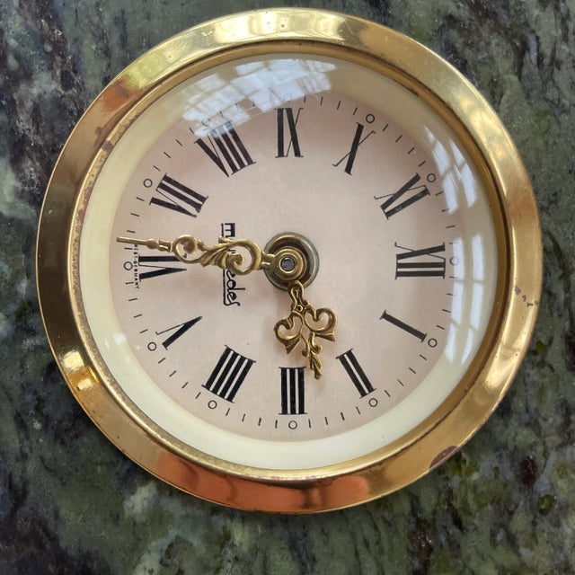 Metal Vintage Green Marble Clock Desk Tabletop Connemara Ireland Green For Sale - Image 7 of 10