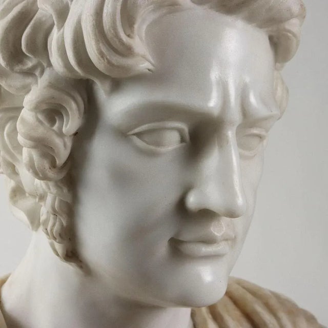 Roman Emperor Bust in White Marble and Flowery Alabaster For Sale - Image 4 of 11