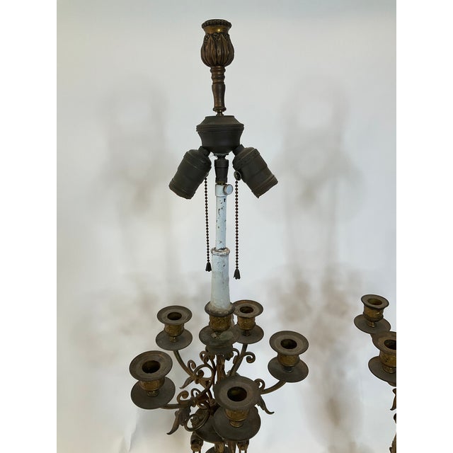 Vintage Brass and Marble Candelabra Pair of Lamps With Rotating Ball For Sale In Los Angeles - Image 6 of 8