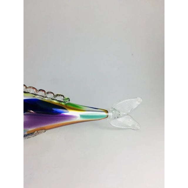 1960s Vintage Bohemia Blue and Yellow Colored Glass Fish Sculpture, Czech Republic from the 1960s For Sale - Image 5 of 9