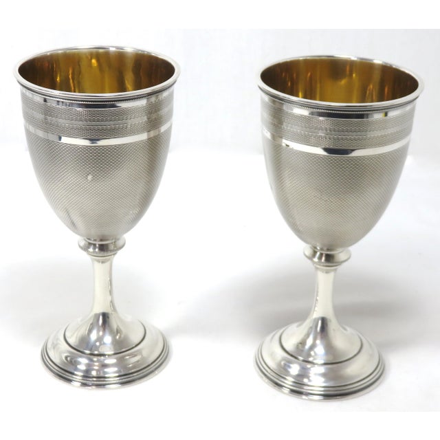 Victorian 1850s American Coin Silver 'Edward and Mary' Wedding Set Goblets - a Pair For Sale - Image 3 of 13