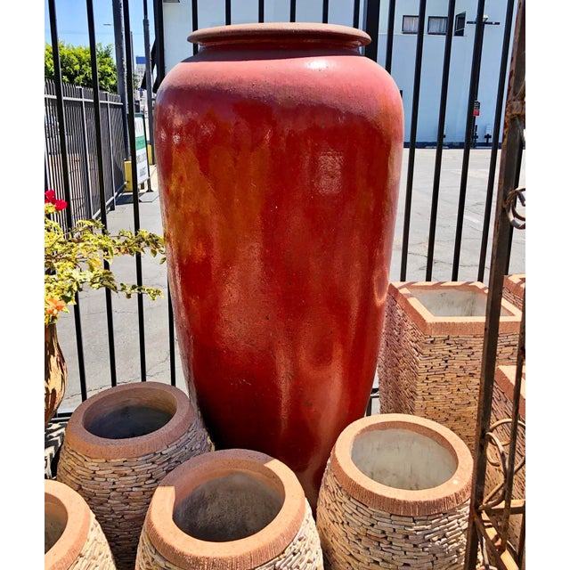 Ceramic Vintage Asian Tall Red Ceramic Urn For Sale - Image 7 of 8