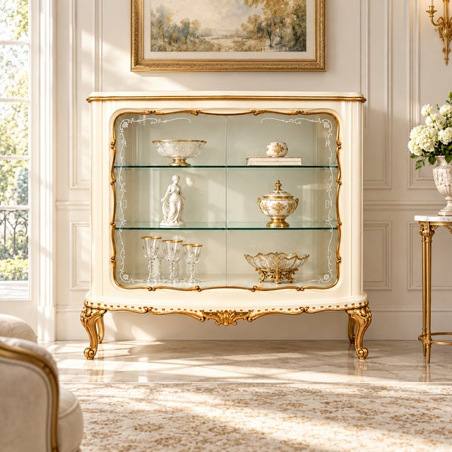 Venetian Ivory Lacquered and Gilt Display Cabinet attributed to Fratelli Testolini from Testolini & Salviati, 1930s For Sale - Image 6 of 11