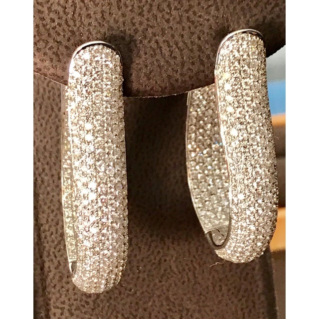 8 Carat Micropave Diamond Hoop Gala Cocktail Earrings in 18 Karat White Gold For Sale - Image 18 of 18