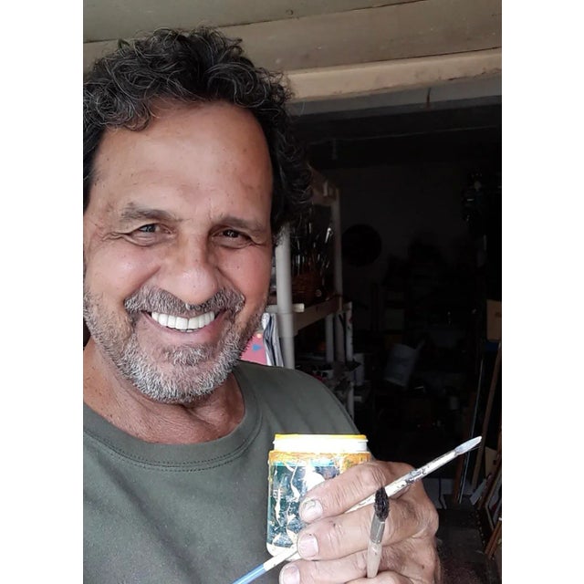 White Large Abstract Mid-Century Painting by Artist Kenneth Joaquin (36” X 60”) For Sale - Image 8 of 9