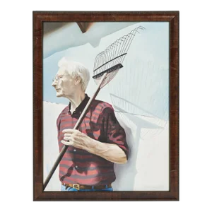 Vintage Oil Painting of a Man Holding a Rake