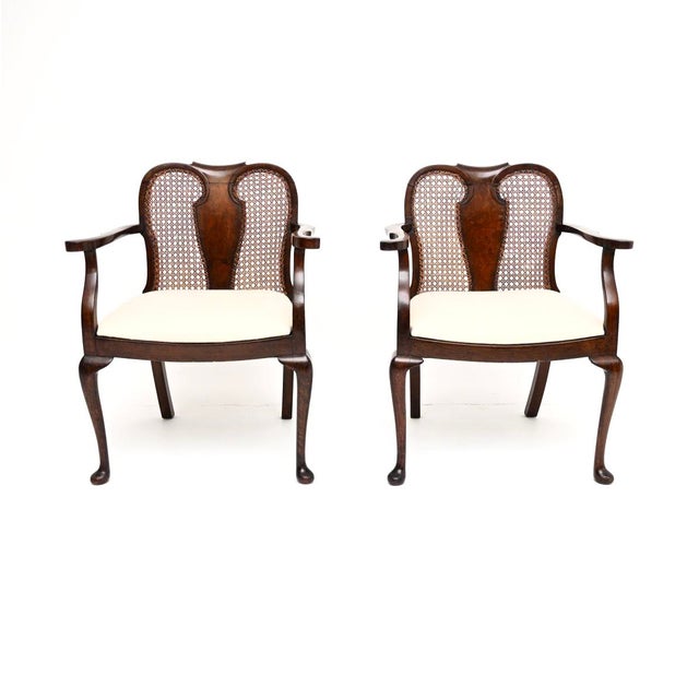 Antique Edwardian Walnut Cane Back Armchairs, 1900, Set of 2 For Sale - Image 3 of 11