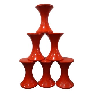 Red Stools, 1970s, Set of 3 For Sale