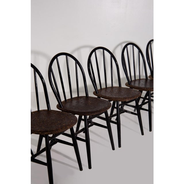 Black Wood and Cork Chairs, 1970, Set of 6 For Sale - Image 8 of 14