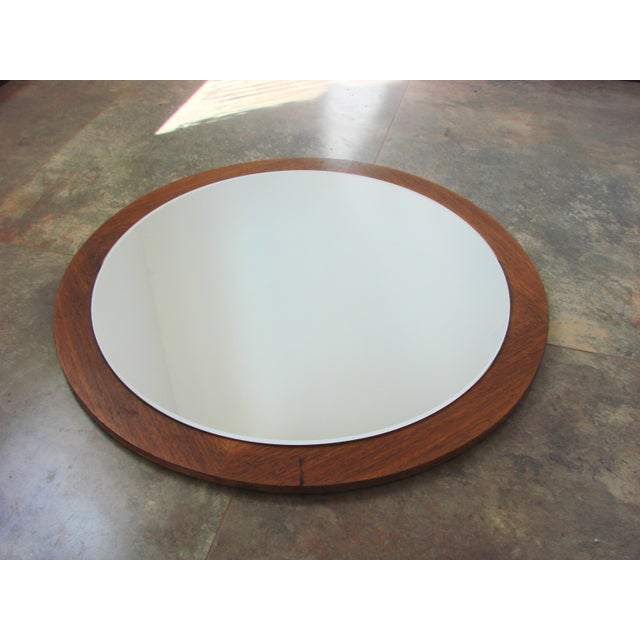 Brown Vintage Round Teak Mirror, 1970s For Sale - Image 8 of 9