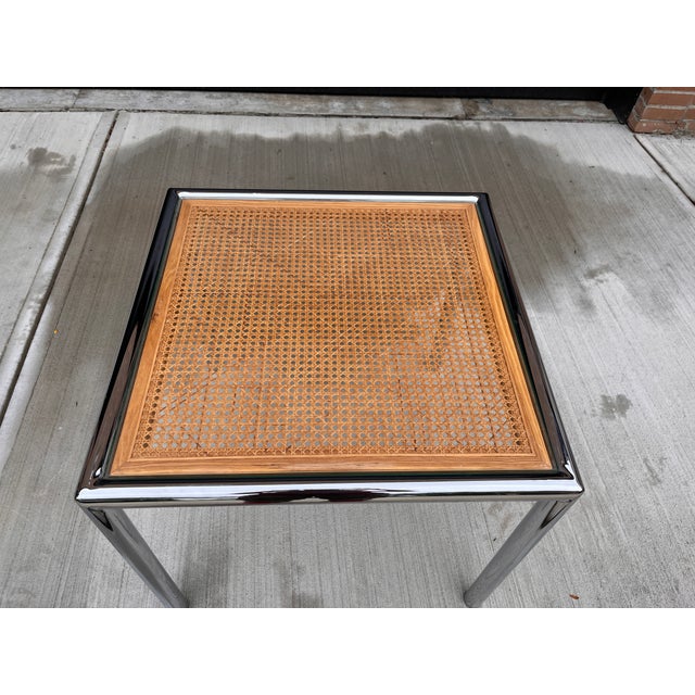 DIA - Design Institute America Vintage Milo Baughman for Design Institute Stainless Tubular Cane Table For Sale - Image 4 of 11