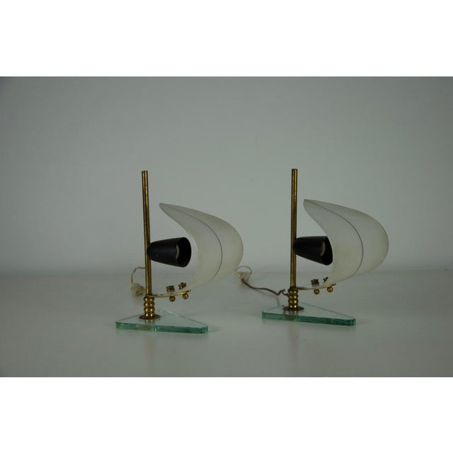 Brass and Opaline Sailboat Table Lamps, 1950s, Set of 2 For Sale - Image 6 of 17