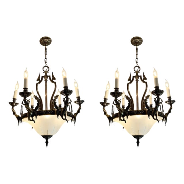 Vintage Neoclassical Style Chandeliers, 1950s, Set of 2 For Sale