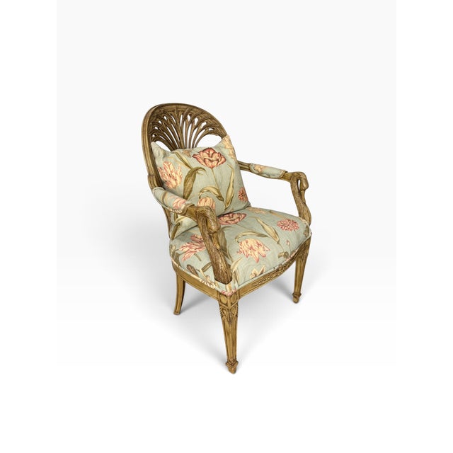 Hollywood Regency Vintage Italian Neoclassical Giltwood Bird Arm Chair With Botanical Floral Upholstery For Sale - Image 3 of 14