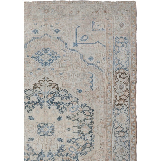 Vintage Circa 1930 Beige Distressed Heriz Hand Woven Wool Rug, 9ft 4in X 13ft 8in For Sale - Image 4 of 6