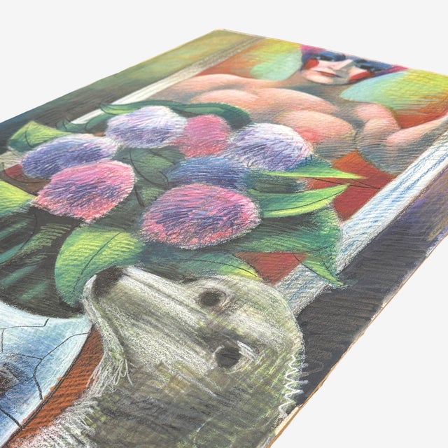 1970s Vintage Expressionist Still Life With Flowers, Dog, and Figure by Jack Gerber For Sale - Image 5 of 5