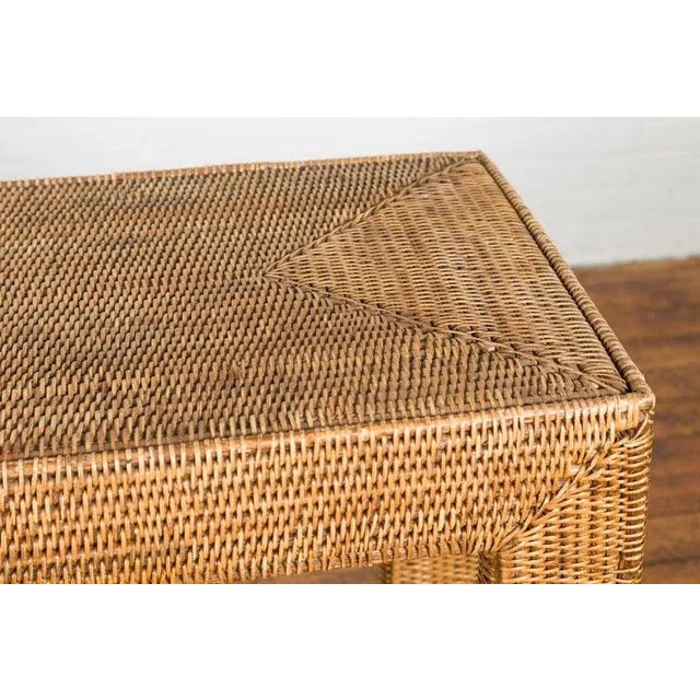 Mid 20th Century Rustic Chinese Country Style Woven Rattan Console Table For Sale - Image 12 of 13