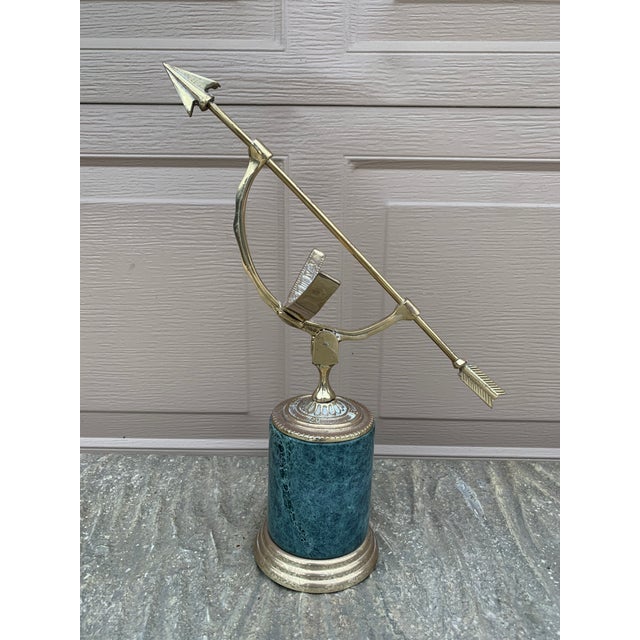 A stunning vintage French Provincial or Neoclassical style brass garden armillary sundial on a green marble base USA, Late...