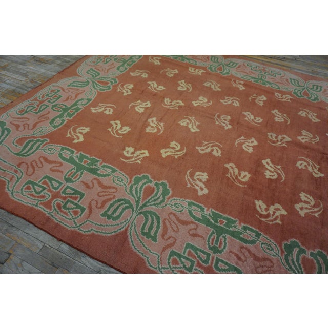1930s Salmon Irish Donegal Arts & Crafts Rug 10' X 17' Handknotted Wool Carpet For Sale - Image 10 of 13