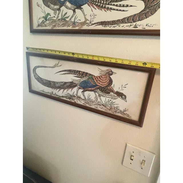 Cream Set of Two Vintage Pencil Art Framed Pheasants For Sale - Image 8 of 9