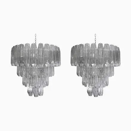 Large Pearl Grey Blown Murano Poliedri Glass Chandelier, 1980s For Sale - Image 10 of 10