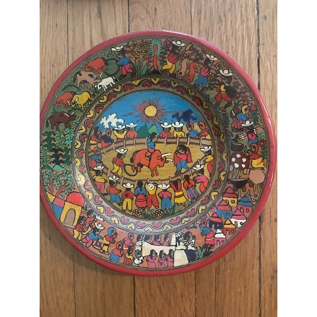 Folk Art 1990s Talavera Terra Cotta Mexican Folk Art Plates- Set of 10 For Sale - Image 3 of 12