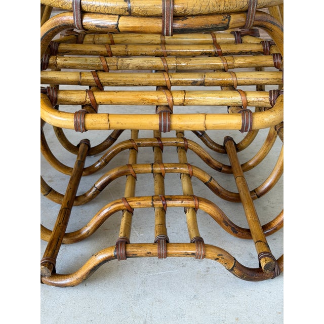 Wood Pair Vintage Organic Modern Bent Rattan Side Tables With Smoked Glass For Sale - Image 7 of 12