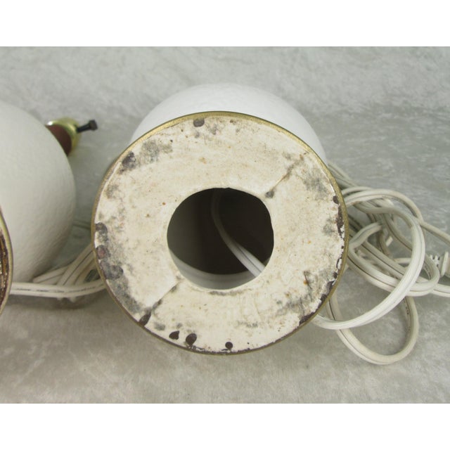 Mid 20th Century Mid Century Modern Small Pottery and Walnut Table Lamps - a Pair For Sale - Image 13 of 15