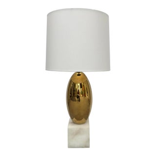 Modern Brass Lamp on Marble Cube Base For Sale